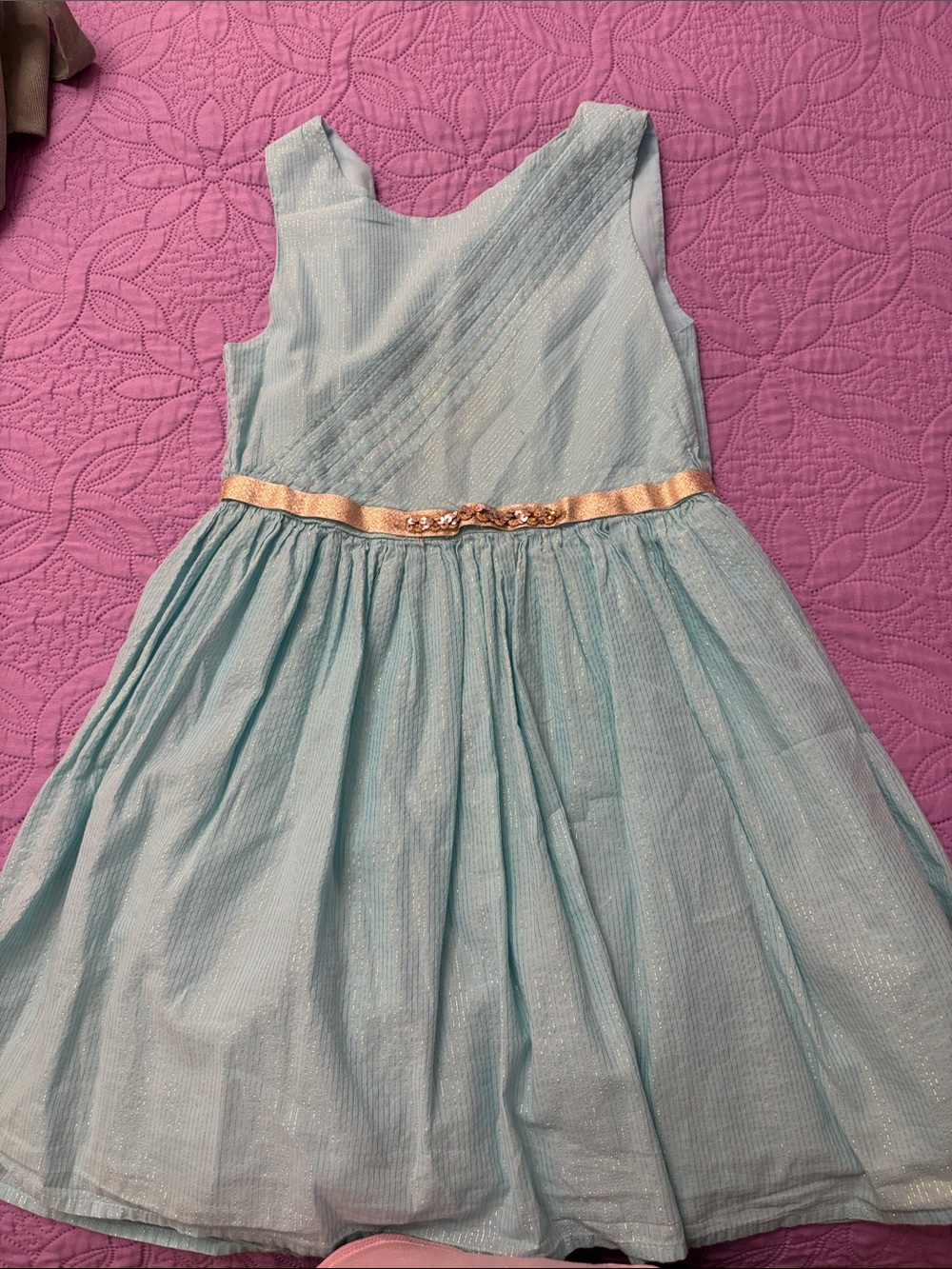 The Children's Place Light Blue Party Dress with Gold Belt Accent